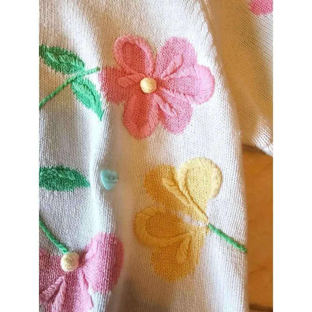 Vtg Breckenridge embroidered floral sweater, sz P/med, grandma core, bright - Picture 5 of 6
